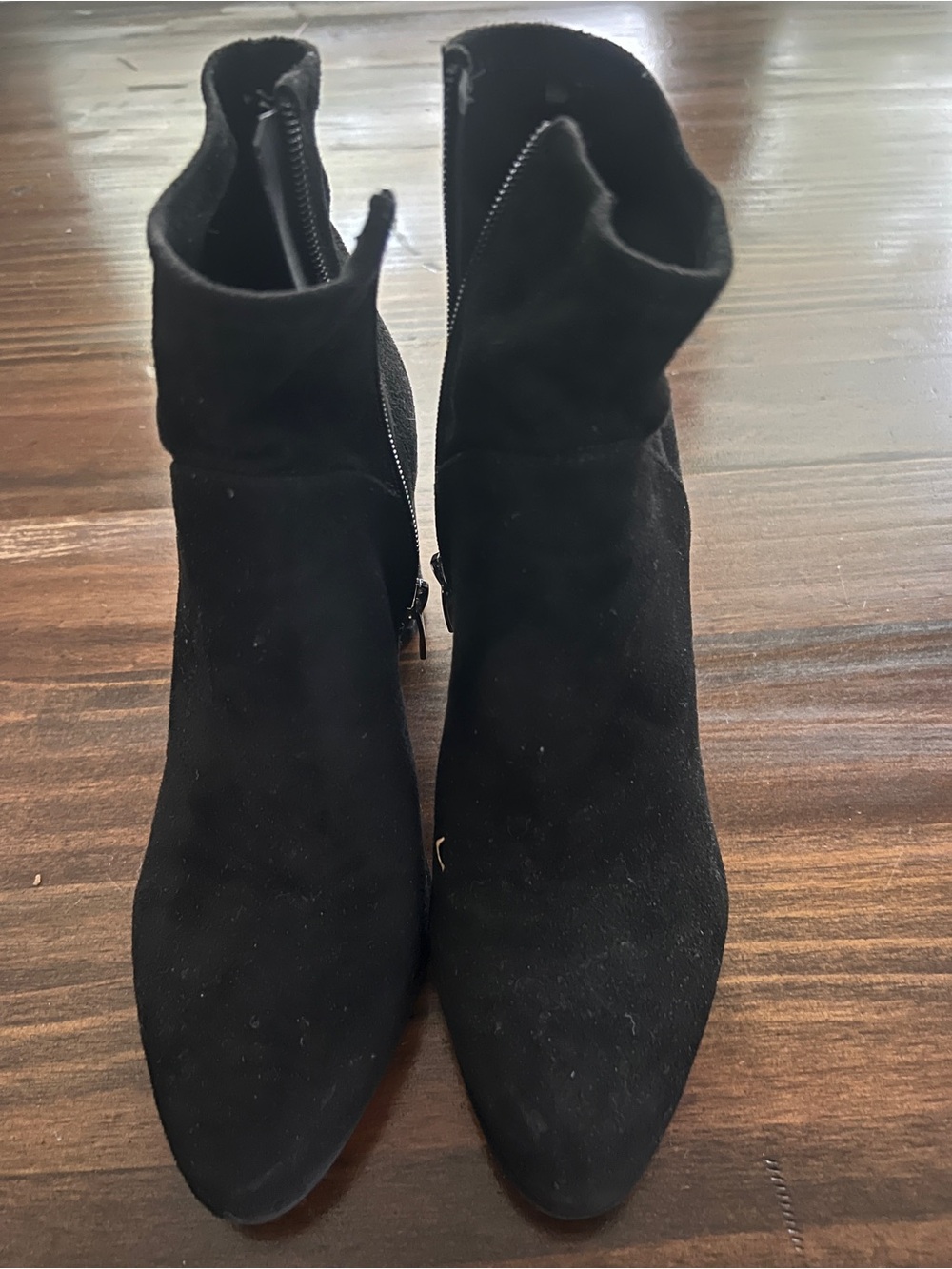 Marc Fisher Black Suede Pointed Ankle Booties with Side Zips